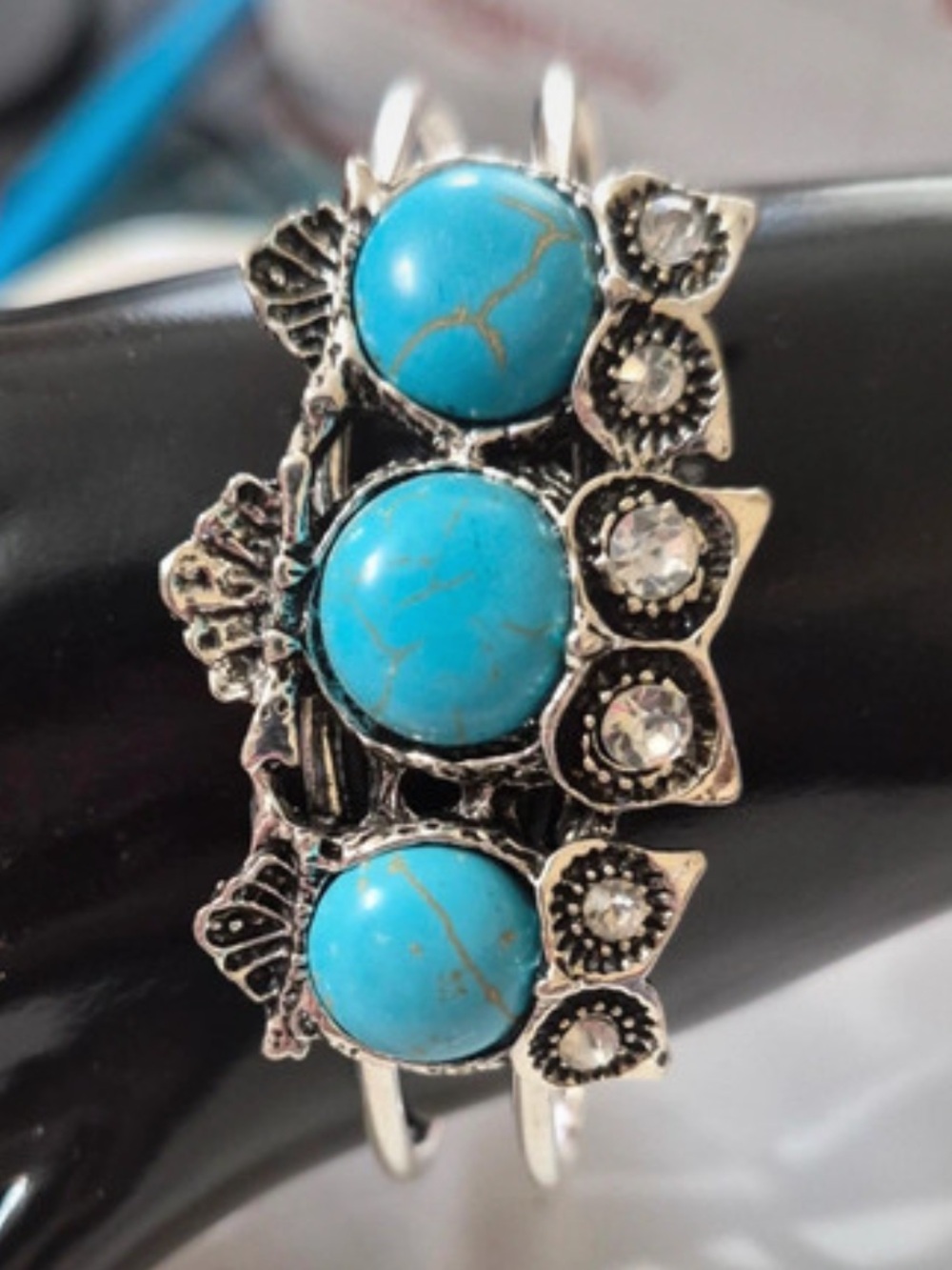 Betsey Johnson Silver Tone Faux Turquoise Owl Cuff Bracelet
